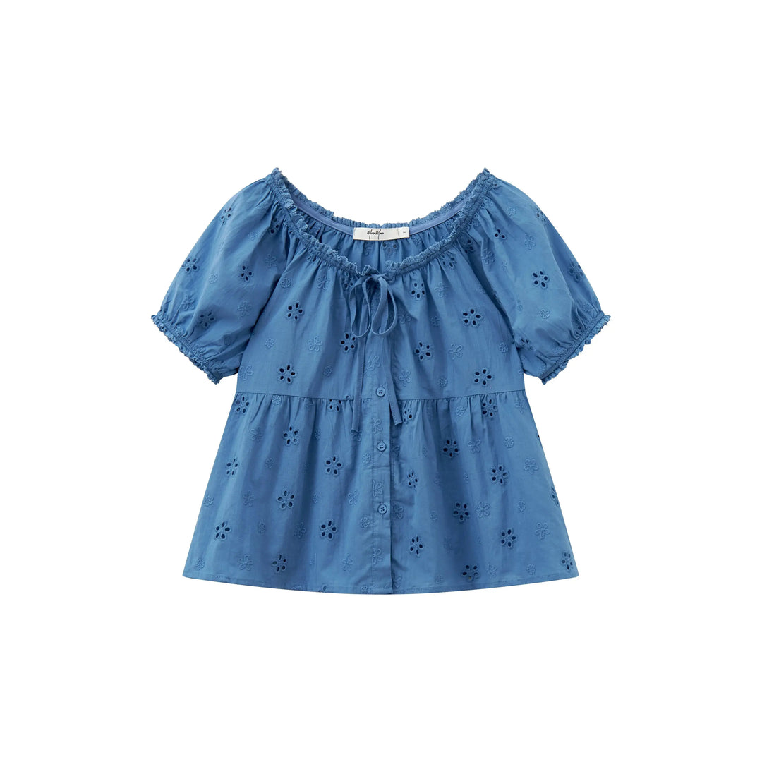 An image of a  Blue / One-Size 21663 Roundneck Blouse by  Mirra Masa