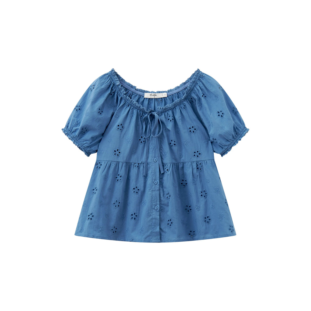 An image of a  Blue / One-Size 21663 Roundneck Blouse by  Mirra Masa