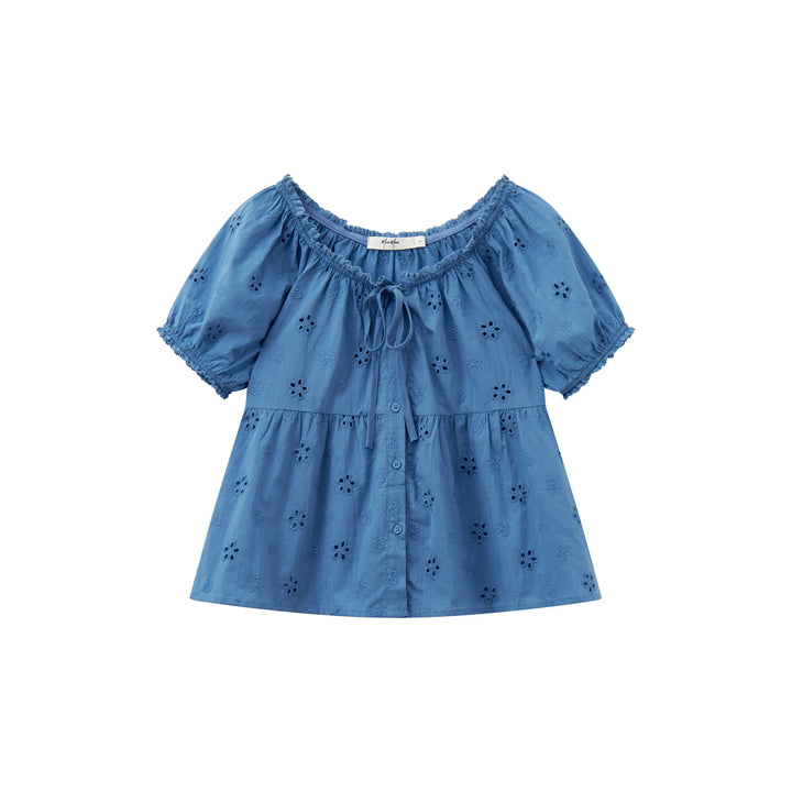An image of a  Blue / One-Size 21663 Roundneck Blouse by  Mirra Masa