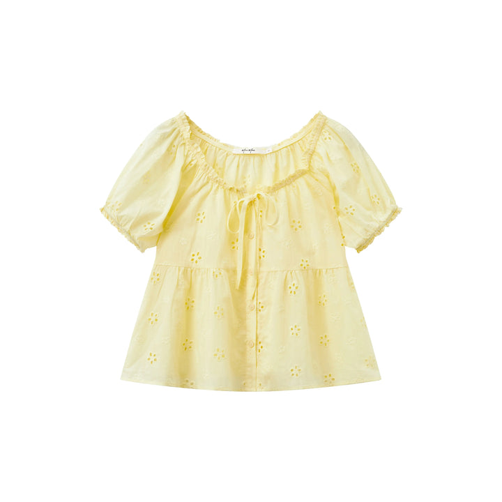 An image of a  Yellow / One-Size 21663 Roundneck Blouse by  Mirra Masa