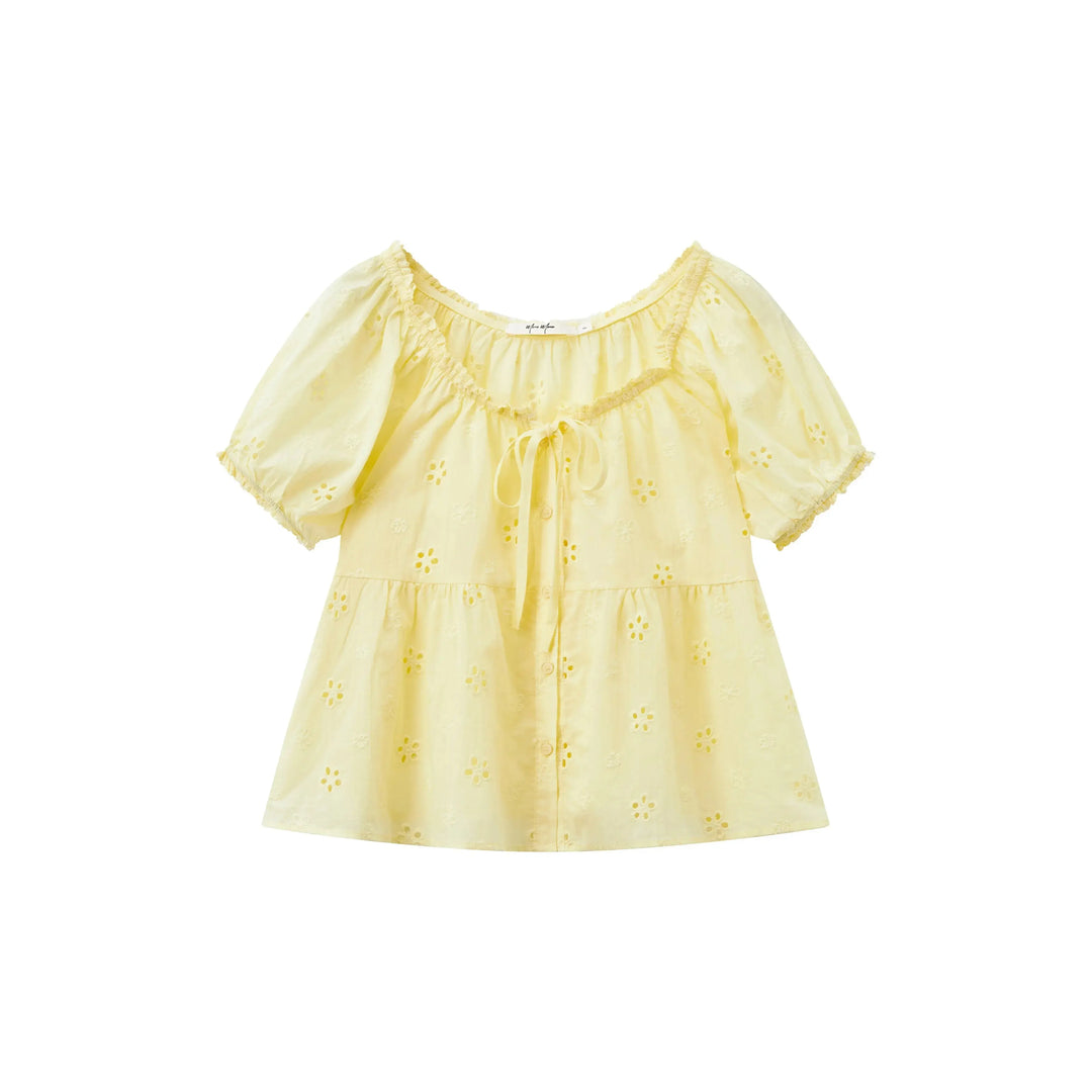 An image of a  Yellow / One-Size 21663 Roundneck Blouse by  Mirra Masa