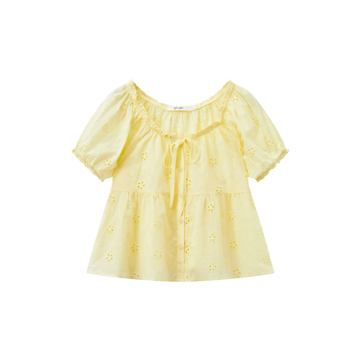 An image of a  Yellow / One-Size 21663 Roundneck Blouse by  Mirra Masa