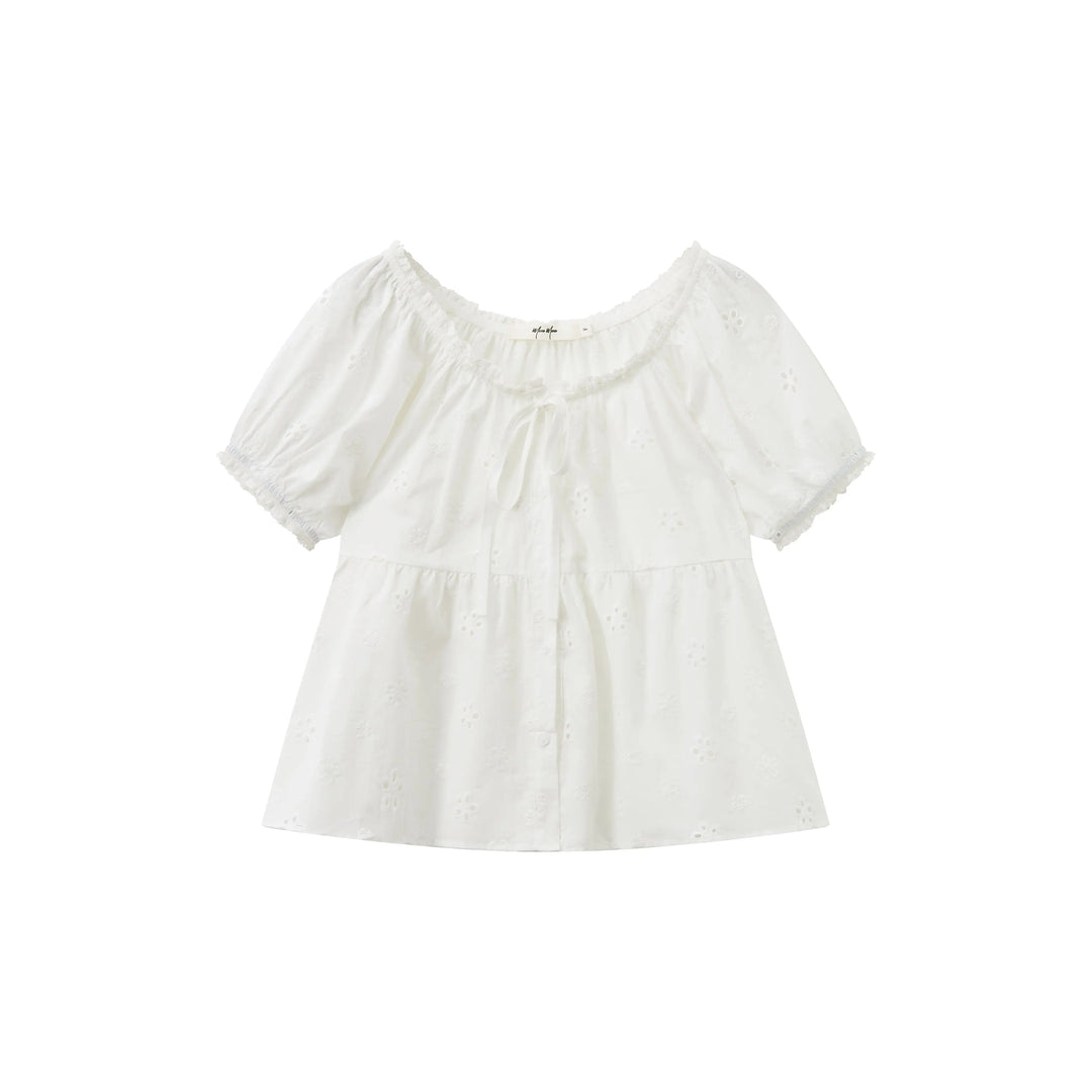 An image of a  White / One-Size 21663 Roundneck Blouse by  Mirra Masa