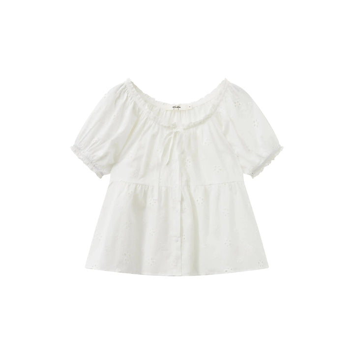 An image of a  White / One-Size 21663 Roundneck Blouse by  Mirra Masa