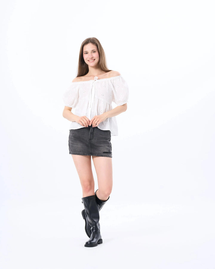 An image of a  White / One-Size 21663 Roundneck Blouse by  Mirra Masa