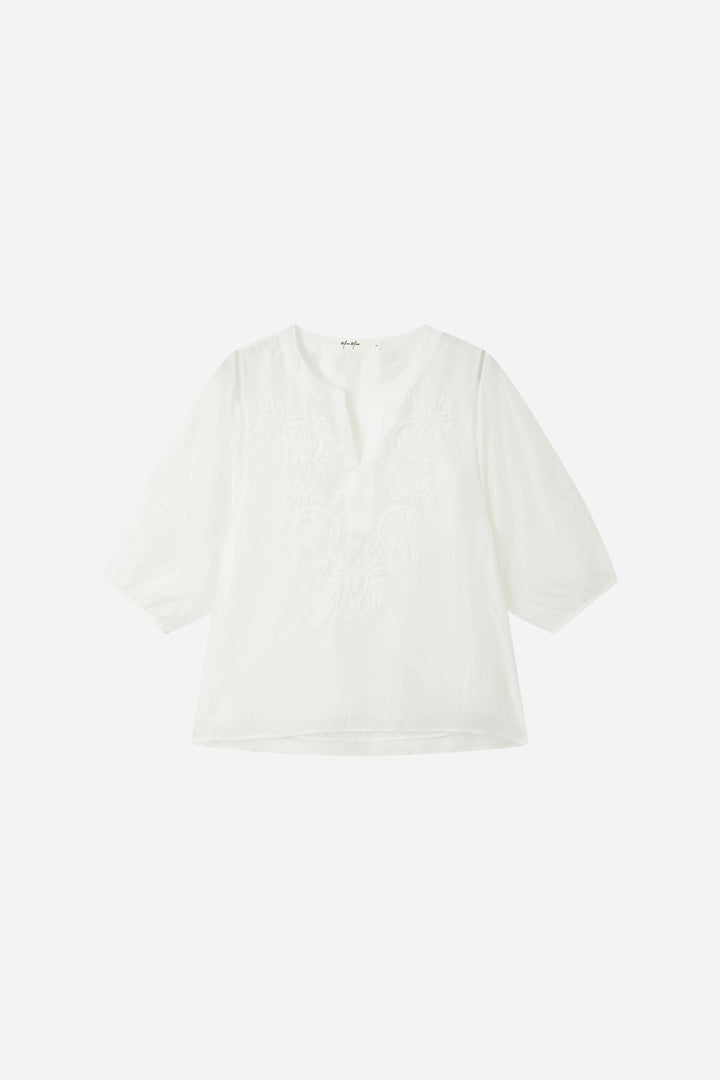 An image of a   21879 Embroidered V-Neck Blouse by  Mirra Masa