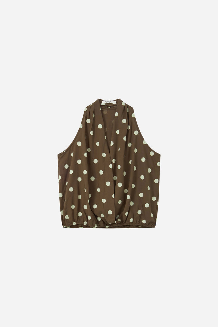 An image of a   21890 Dotted Halter Wrap Top by  Mirra Masa