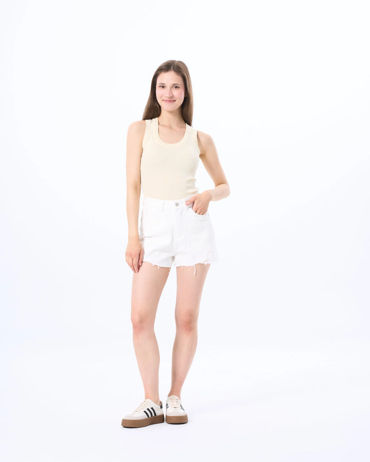 An image of a  Almond / One-Size 21901 Fitted Tank Top by  Mirra Masa