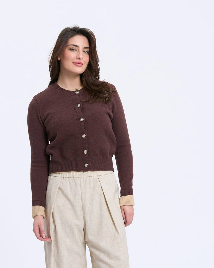 An image of a   2214D Two-Tone Layered Cardigan by  Mirra Masa