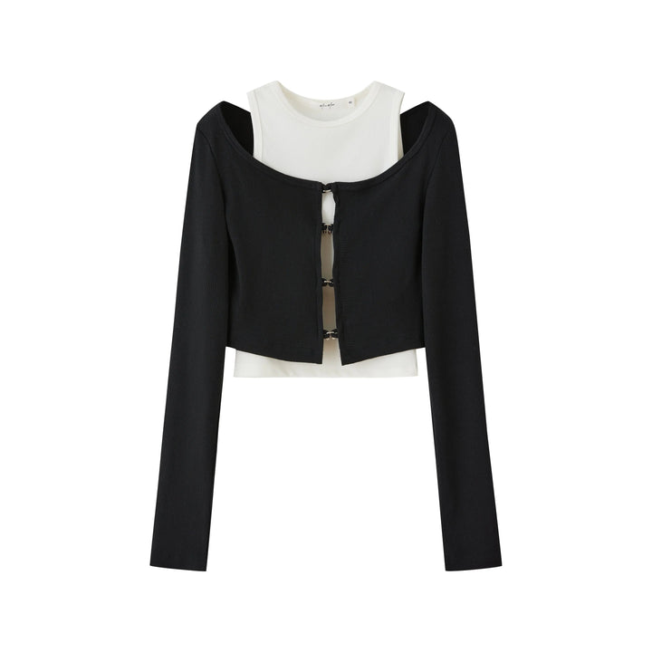 An image of a  Black-Medium 230215 Layered Top by  Mirra Masa