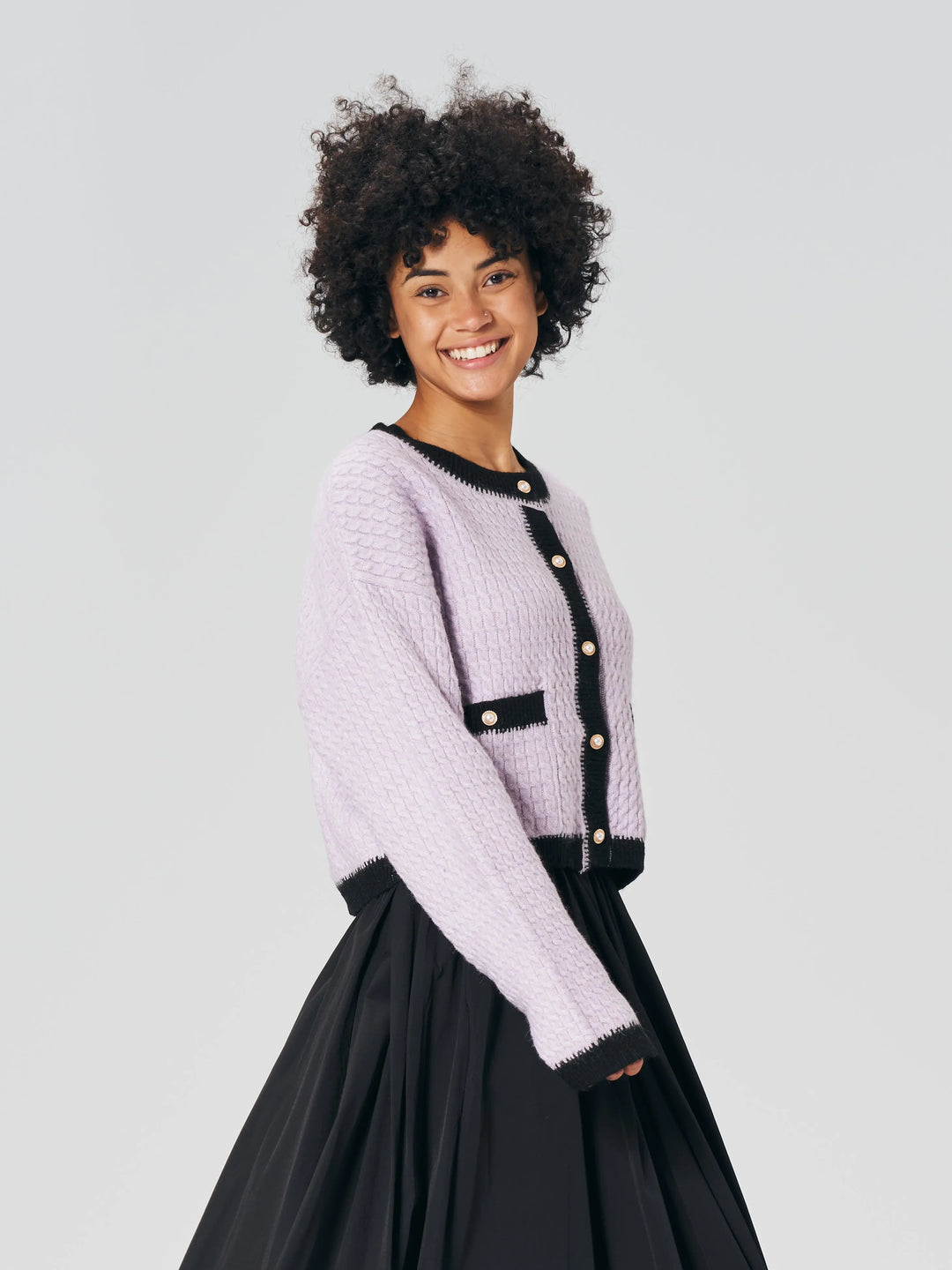 An image of a  Purple-One-Size 23285 Crochet Roundneck Cardigan by  Mirra Masa