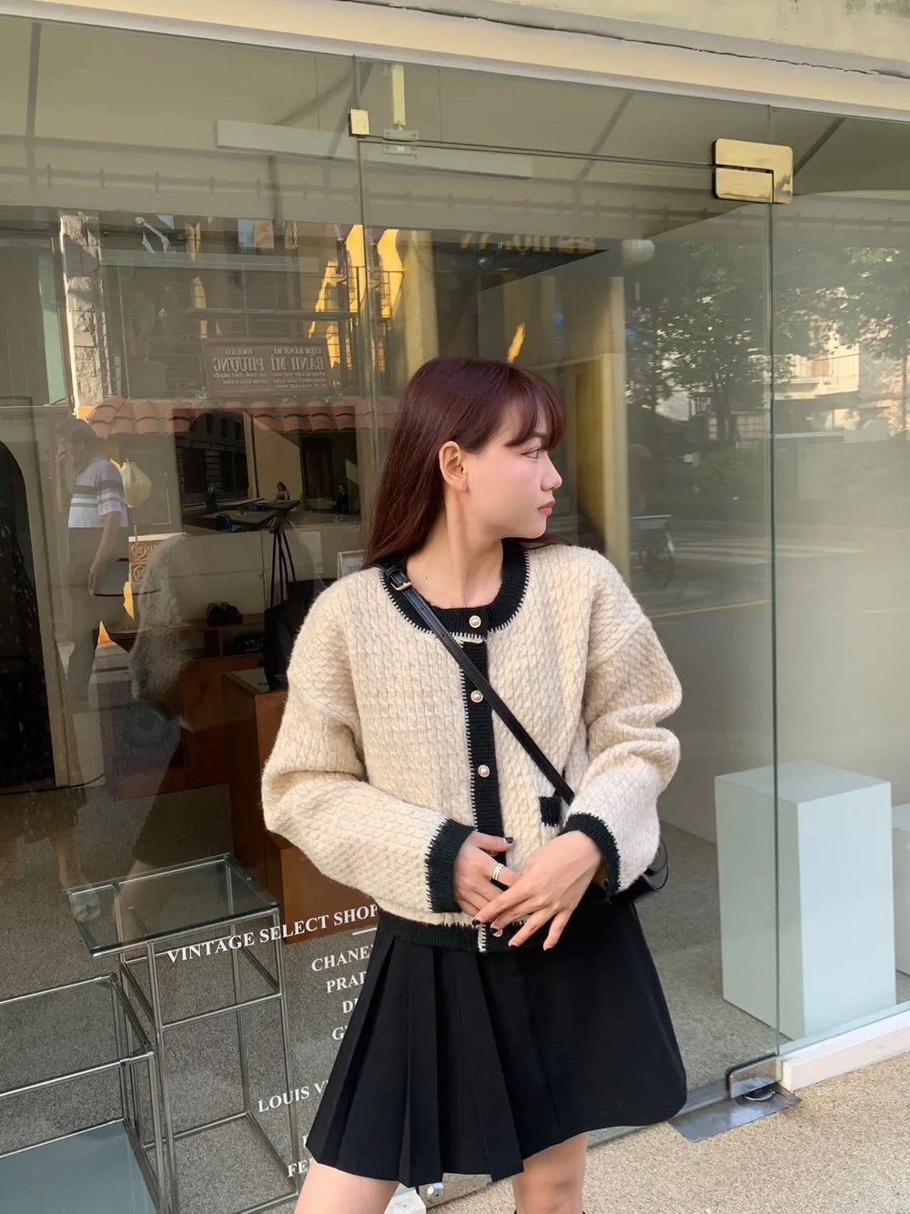 An image of a  Beige-One-Size 23285 Crochet Roundneck Cardigan by  Mirra Masa