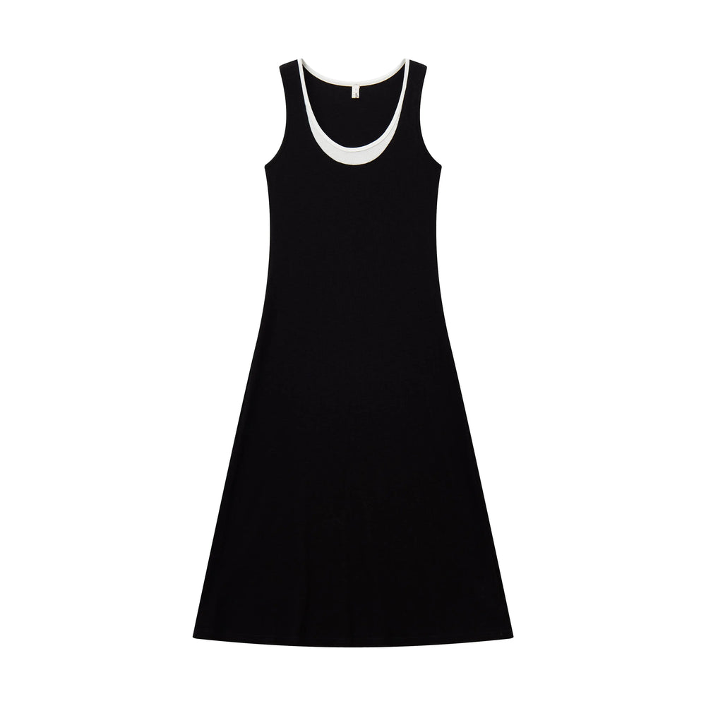 An image of a  Black / Medium 23423 Layered Tank Top Dress by  Mirra Masa