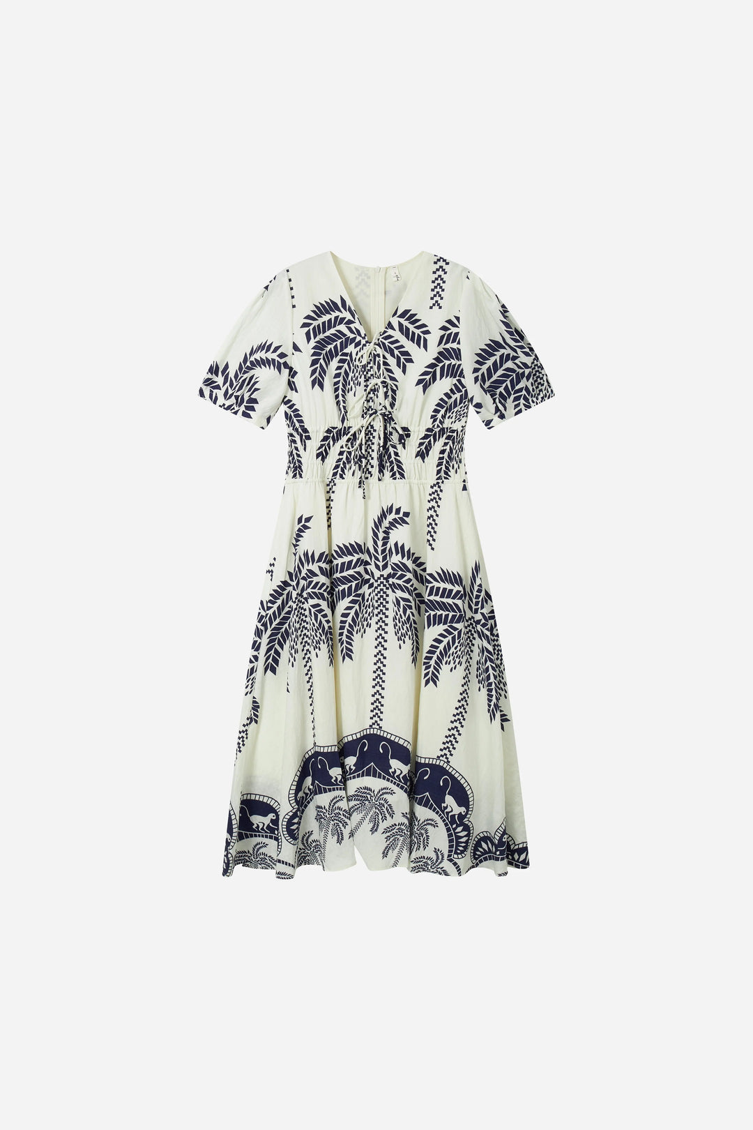 An image of a   23754 Indigo Flora Cinch Midi Dress by  Mirra Masa