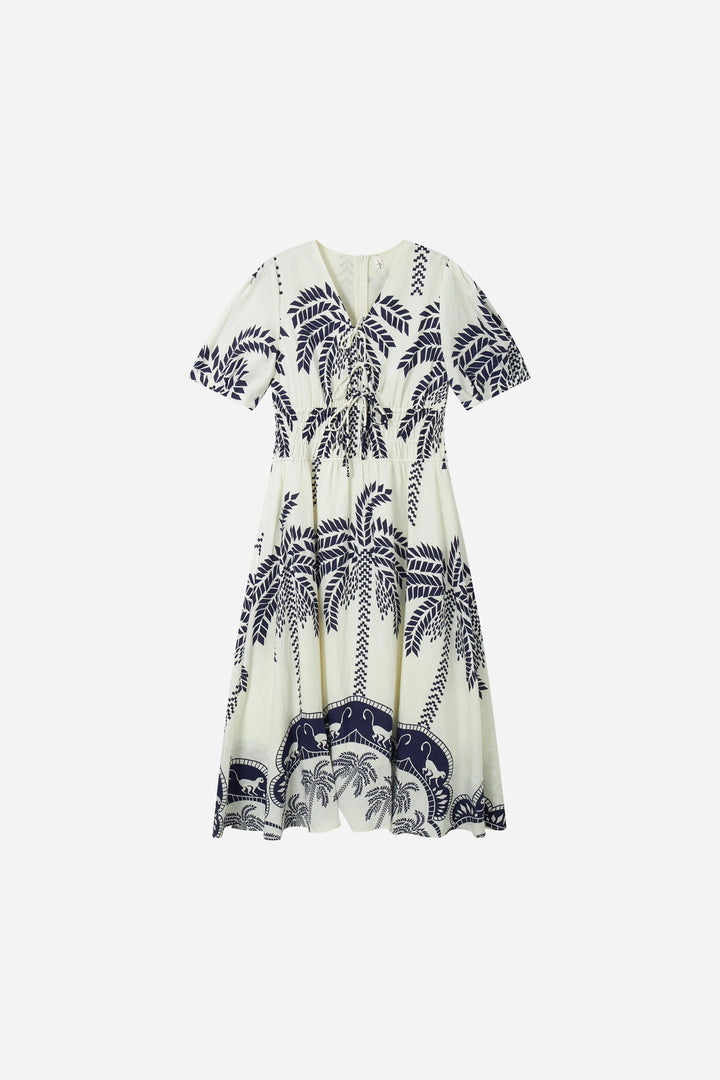 An image of a   23754 Indigo Flora Cinch Midi Dress by  Mirra Masa
