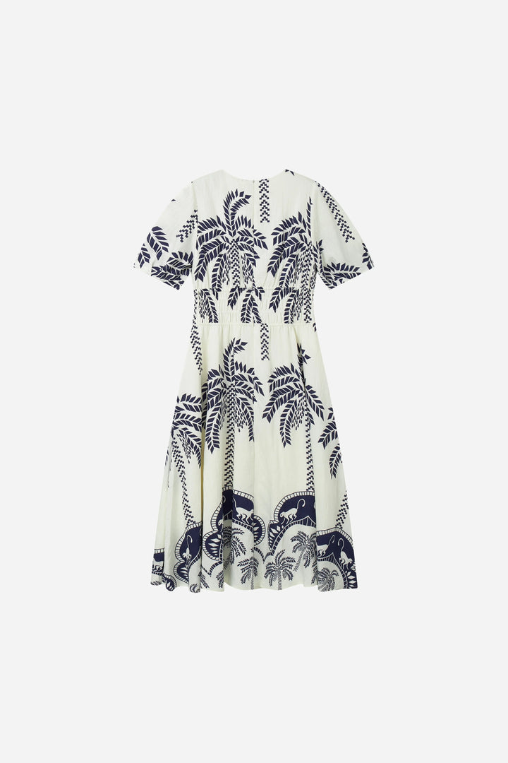 An image of a   23754 Indigo Flora Cinch Midi Dress by  Mirra Masa