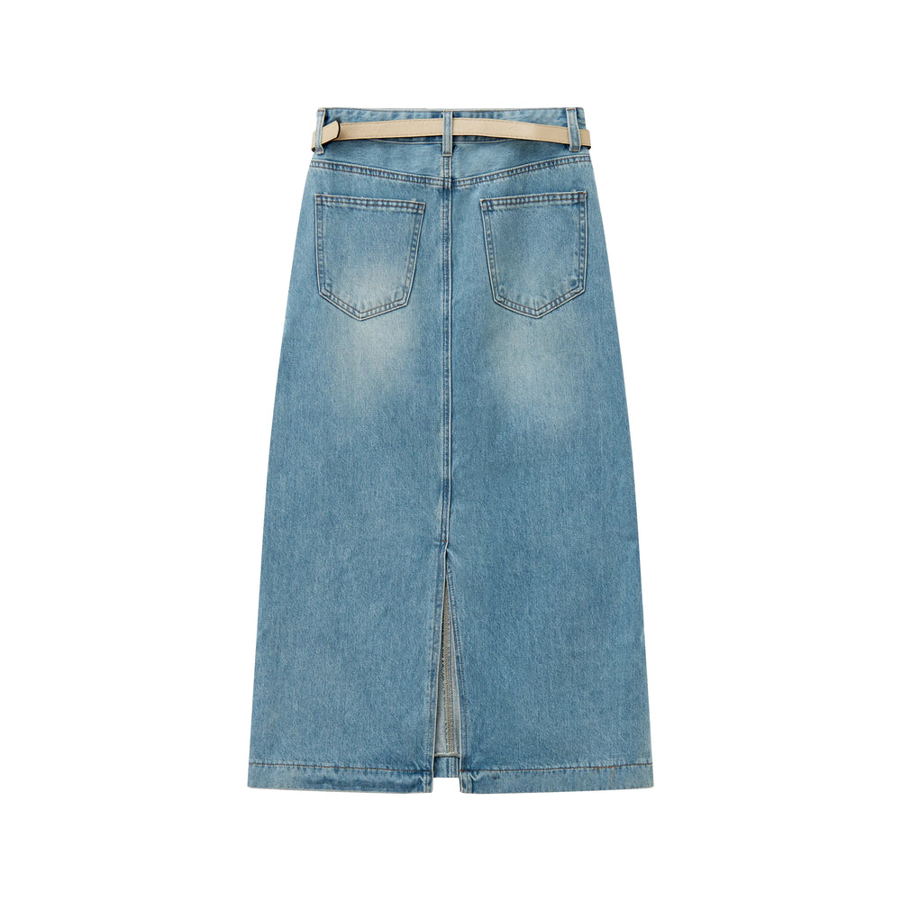 An image of a   30474 Denim Midi Skirt by  Mirra Masa