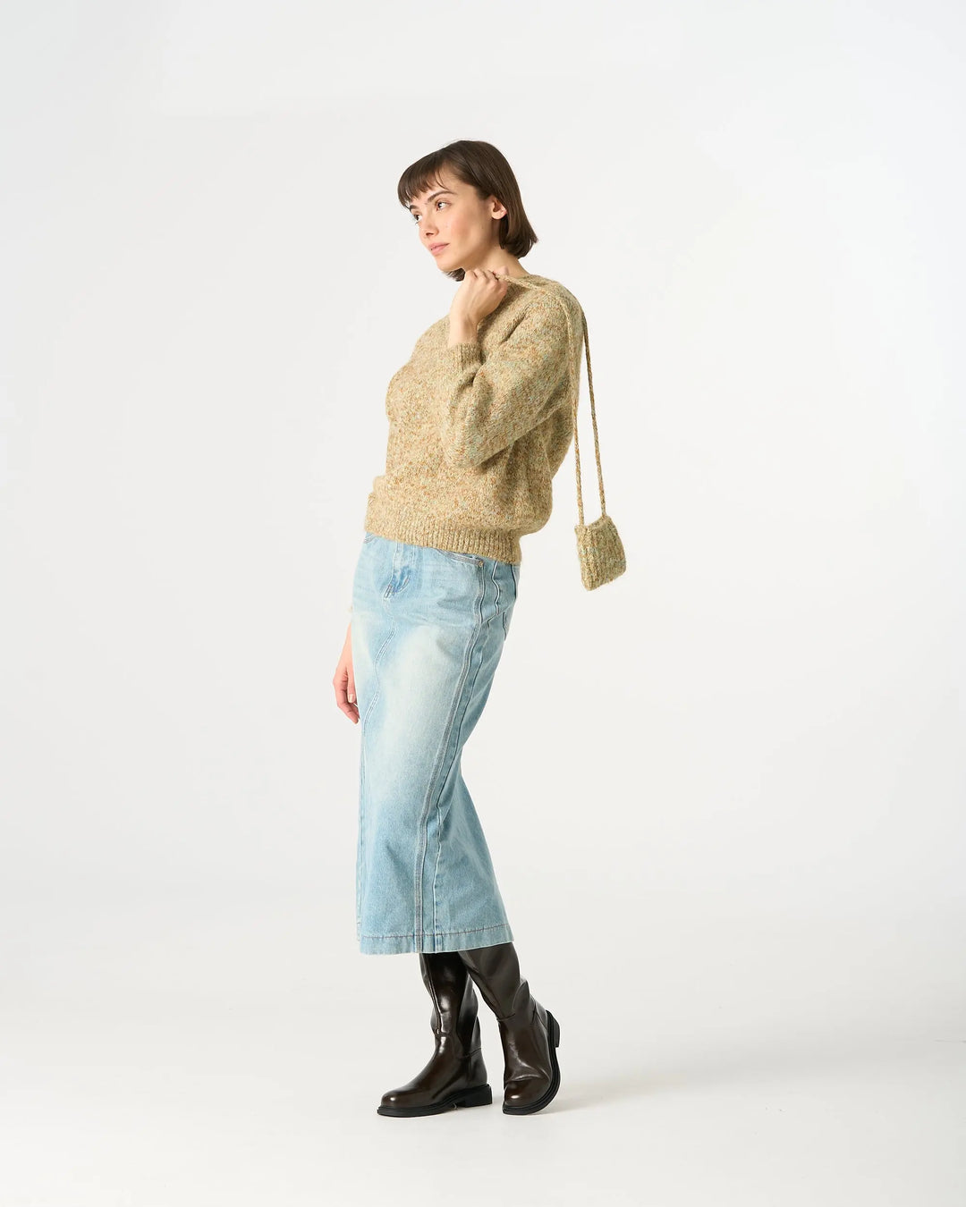 An image of a   30474 Denim Midi Skirt by  Mirra Masa