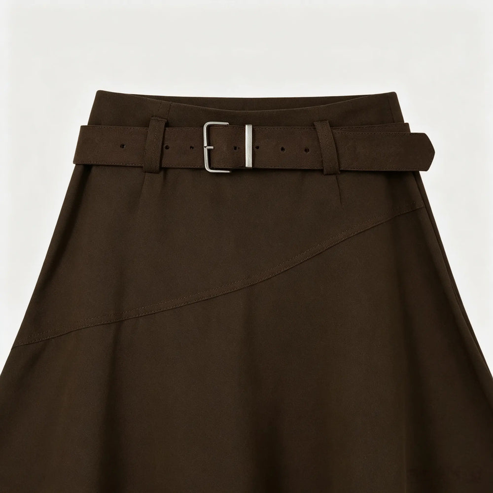 An image of a   30662 Belted Asymmetrical Skirt by  Mirra Masa