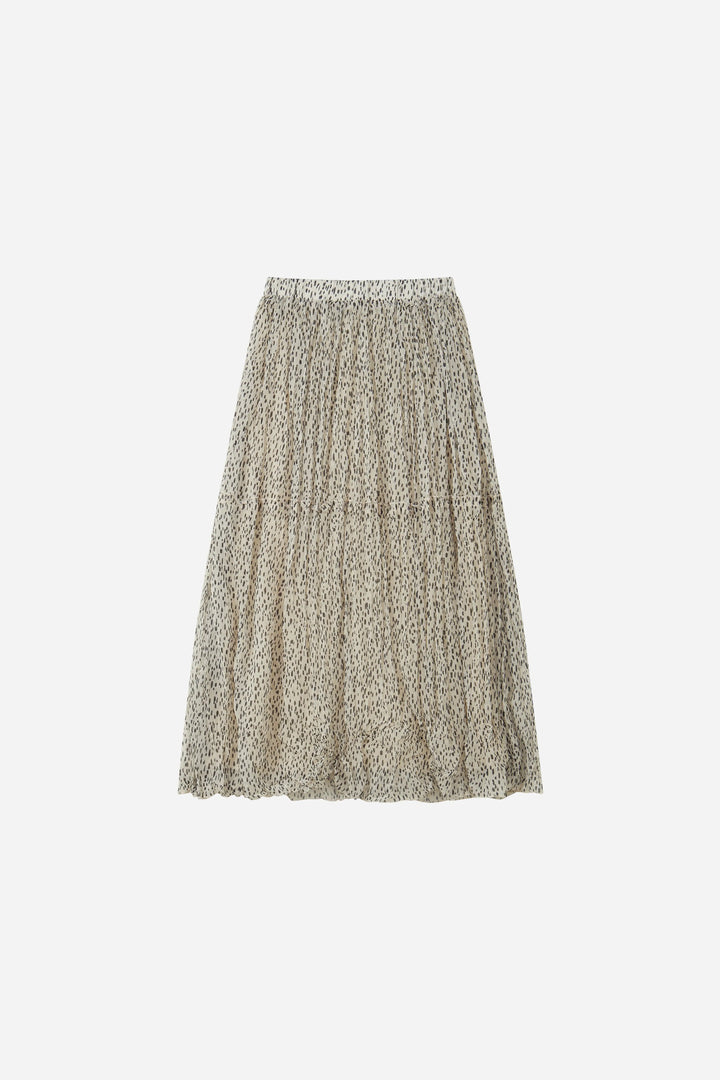 An image of a   30773 Speckled-Print Pleated Midi Skirt by  Mirra Masa