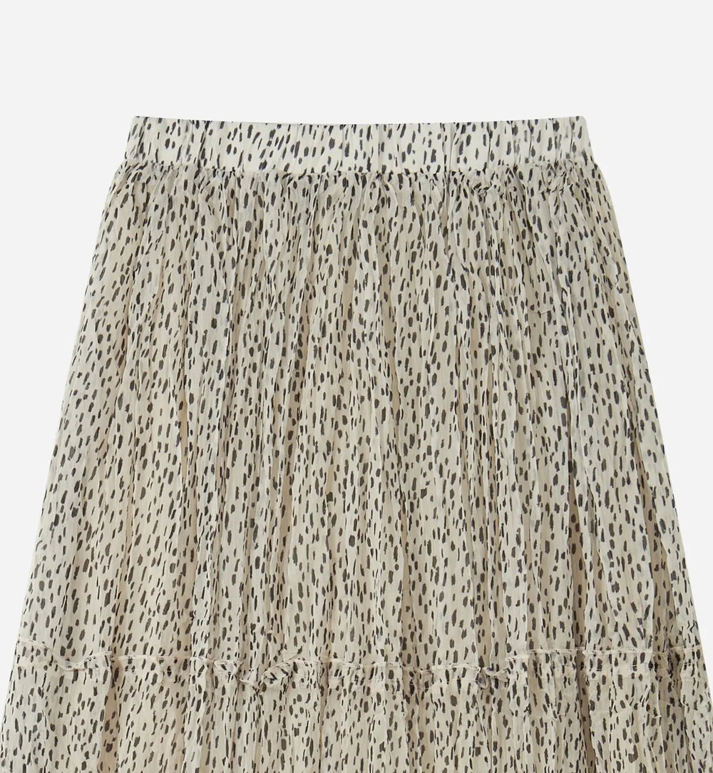 An image of a   30773 Speckled-Print Pleated Midi Skirt by  Mirra Masa