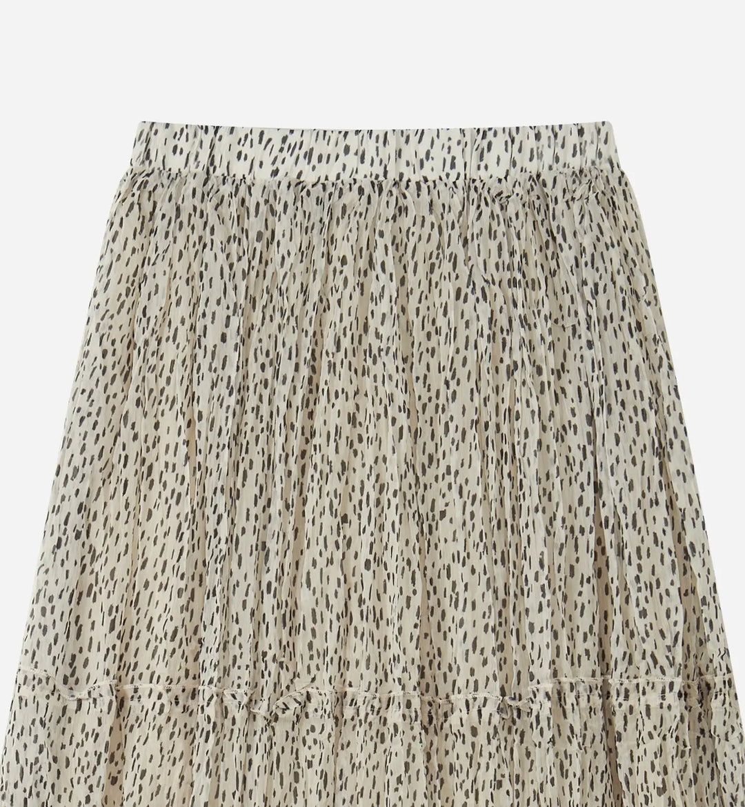 An image of a   30773 Speckled-Print Pleated Midi Skirt by  Mirra Masa
