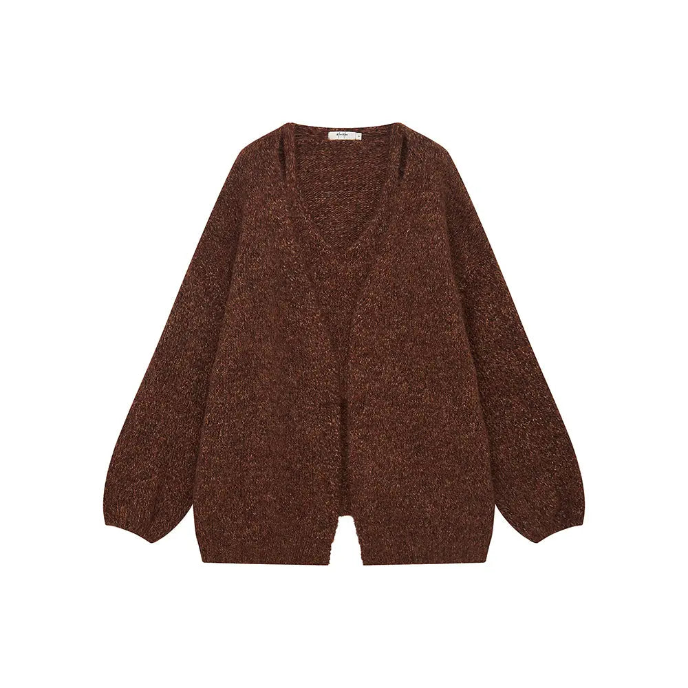 An image of a  Brown / One-Size 31002 Cardigan with Knitted Cami Top by  Mirra Masa