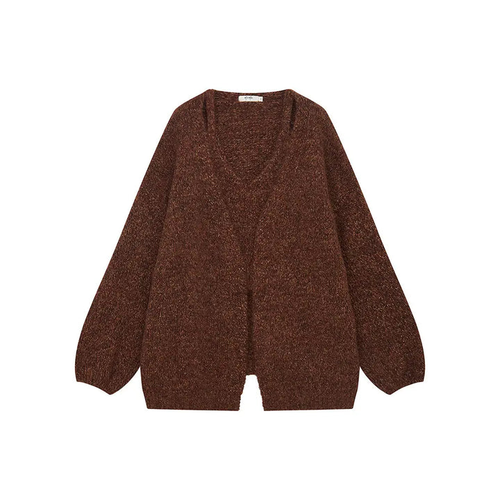 An image of a  Brown / One-Size 31002 Cardigan with Knitted Cami Top by  Mirra Masa