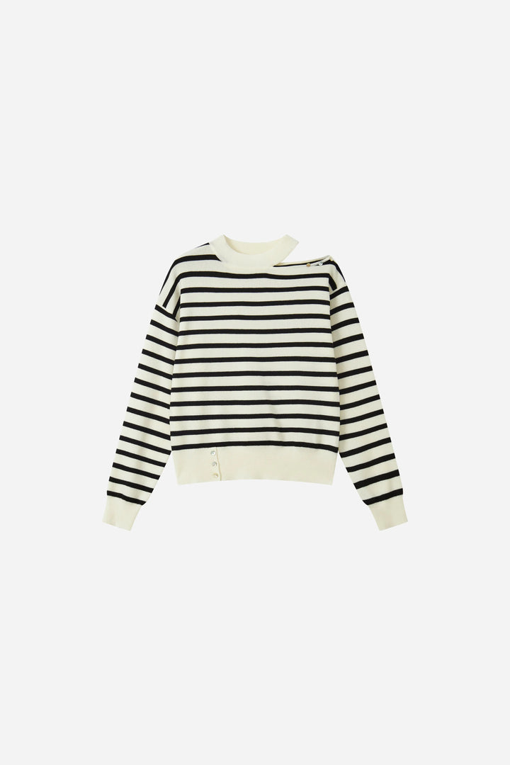 An image of a   31027 Shoulder-Button Striped Sweater by  Mirra Masa