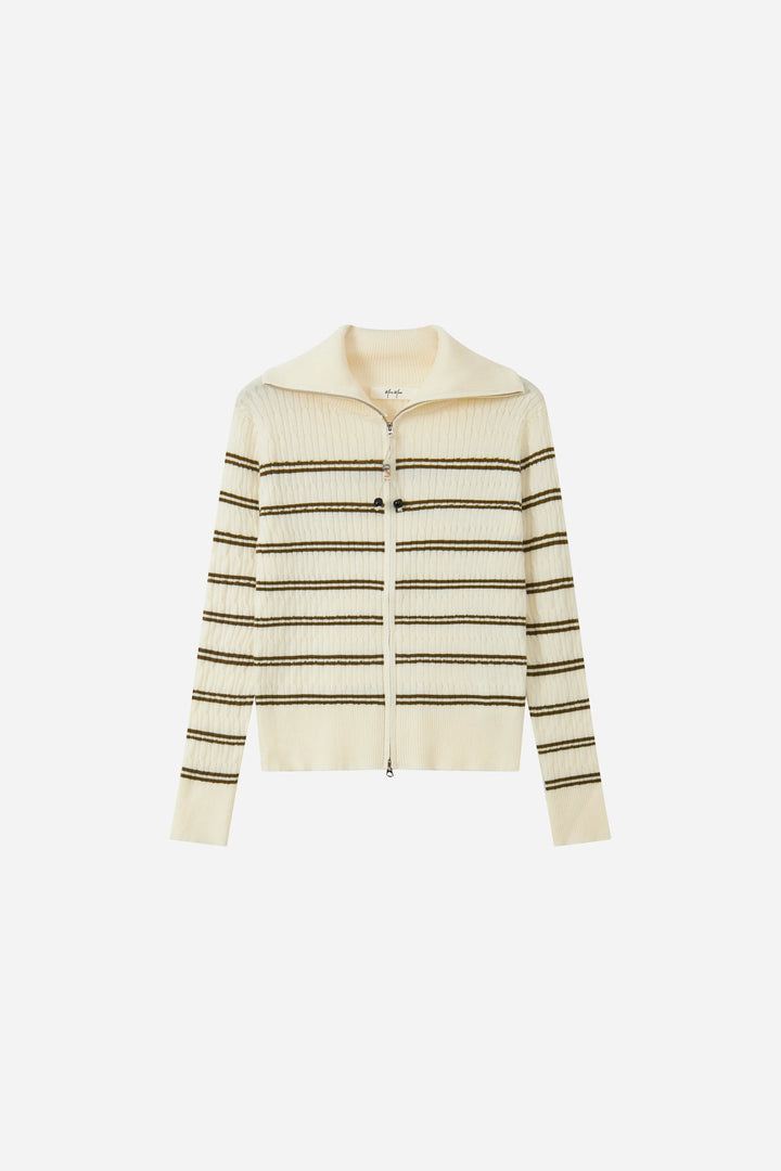 An image of a   31029 The Weekend Stripe Zip Cardigan by  Mirra Masa