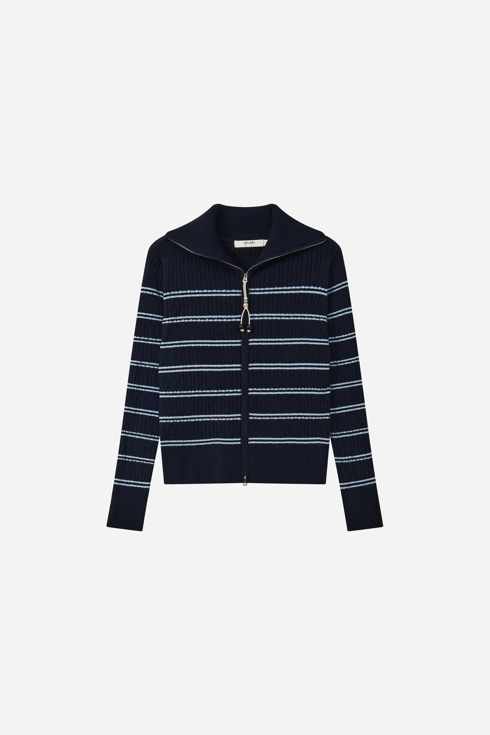 An image of a   31029 The Weekend Stripe Zip Cardigan by  Mirra Masa