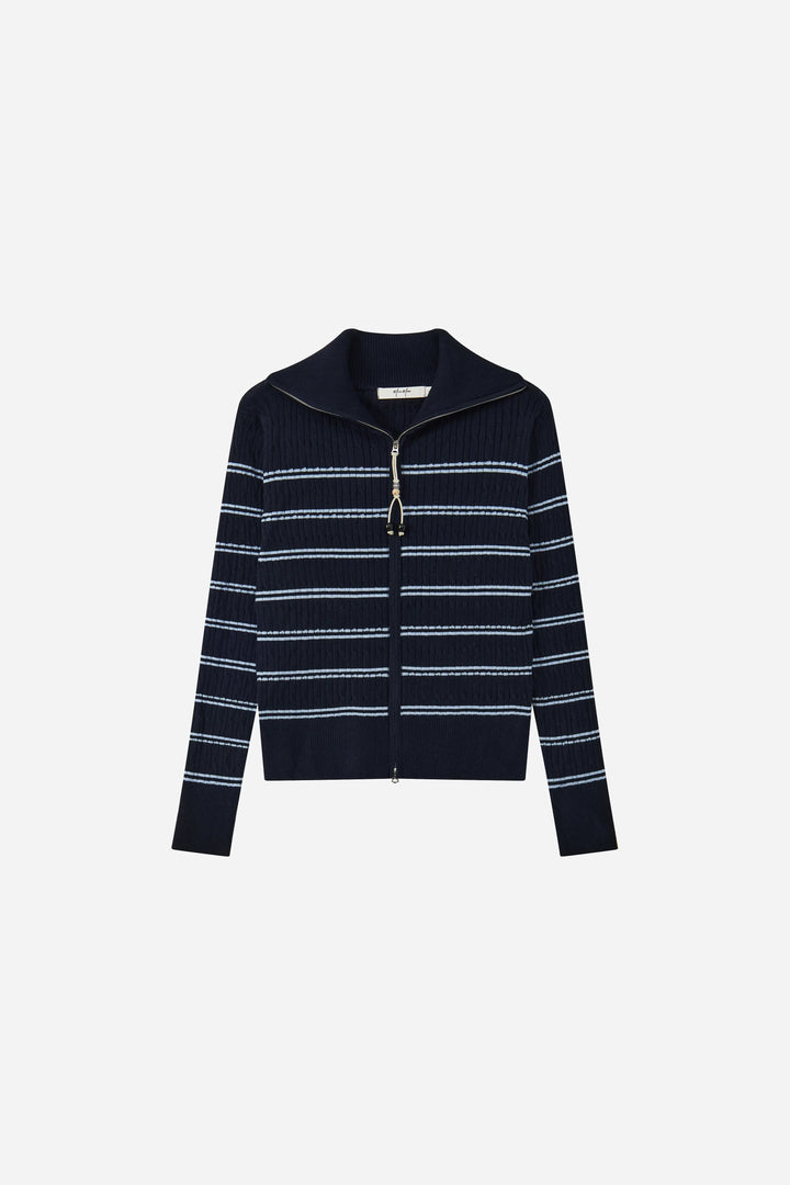 An image of a   31029 The Weekend Stripe Zip Cardigan by  Mirra Masa
