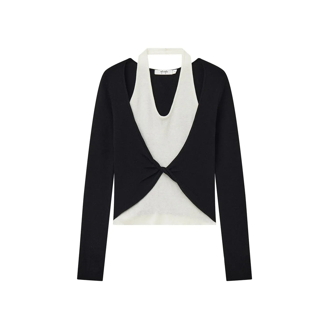 An image of a  Black / One-Size 31031 Layered Knit Top by  Mirra Masa