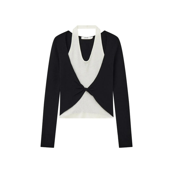 An image of a  Black / One-Size 31031 Layered Knit Top by  Mirra Masa