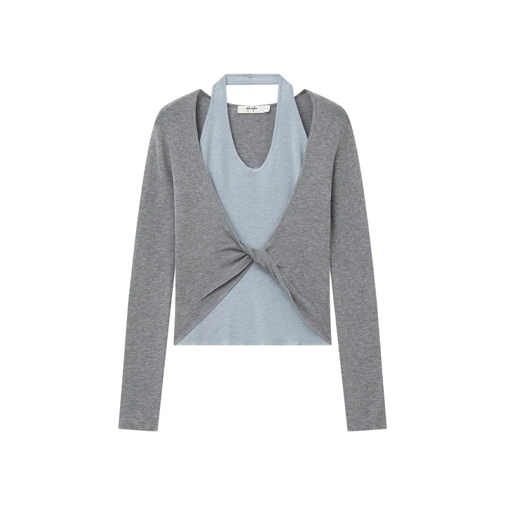 An image of a  Light Grey / One-Size 31031 Layered Knit Top by  Mirra Masa