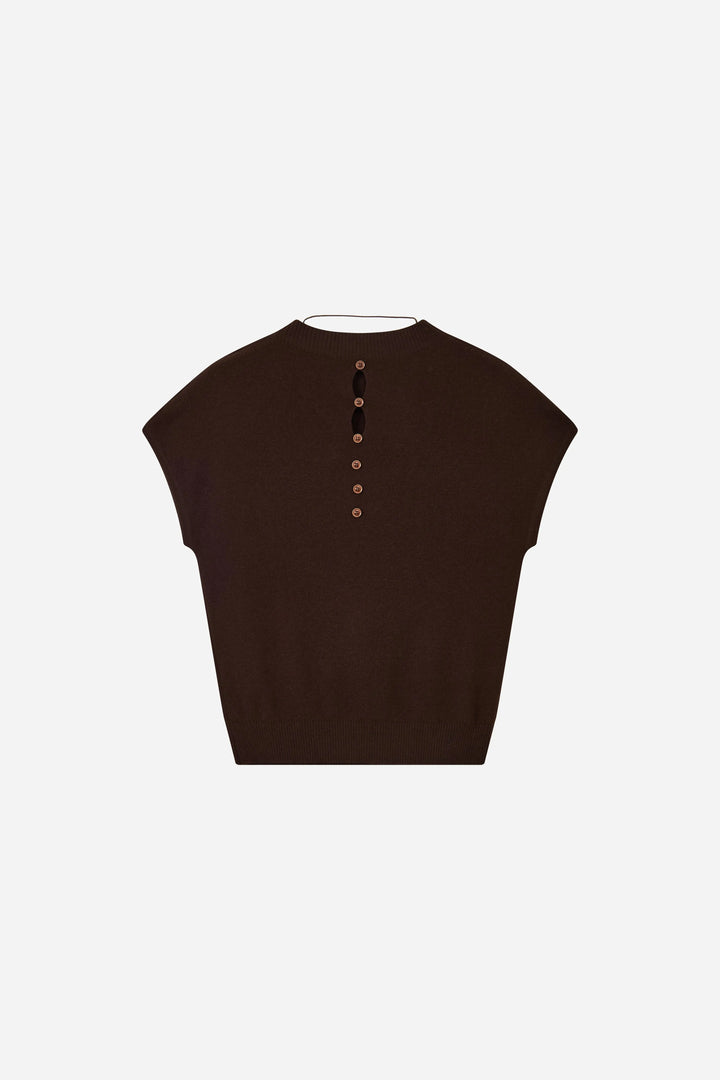 An image of a   31074 Button-Detail Cutout-Back Sweater by  Mirra Masa