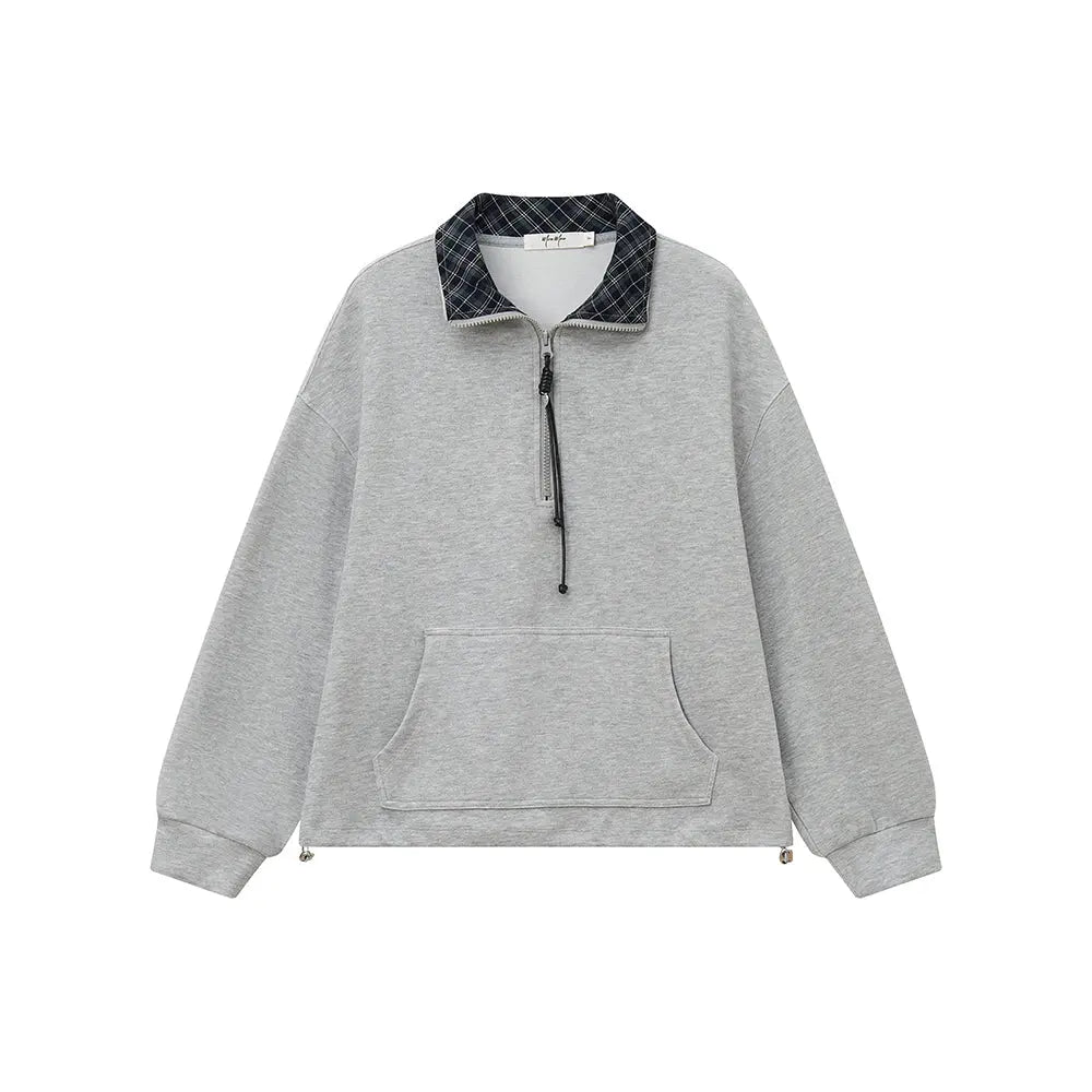 An image of a   31106 Plaid Collar Half-Zip Pullover by  Mirra Masa