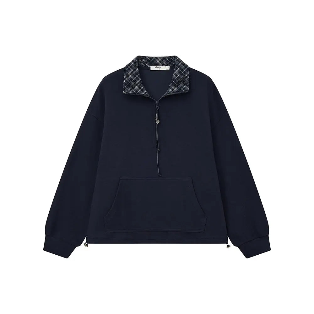 An image of a   31106 Plaid Collar Half-Zip Pullover by  Mirra Masa