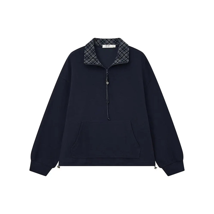 An image of a   31106 Plaid Collar Half-Zip Pullover by  Mirra Masa
