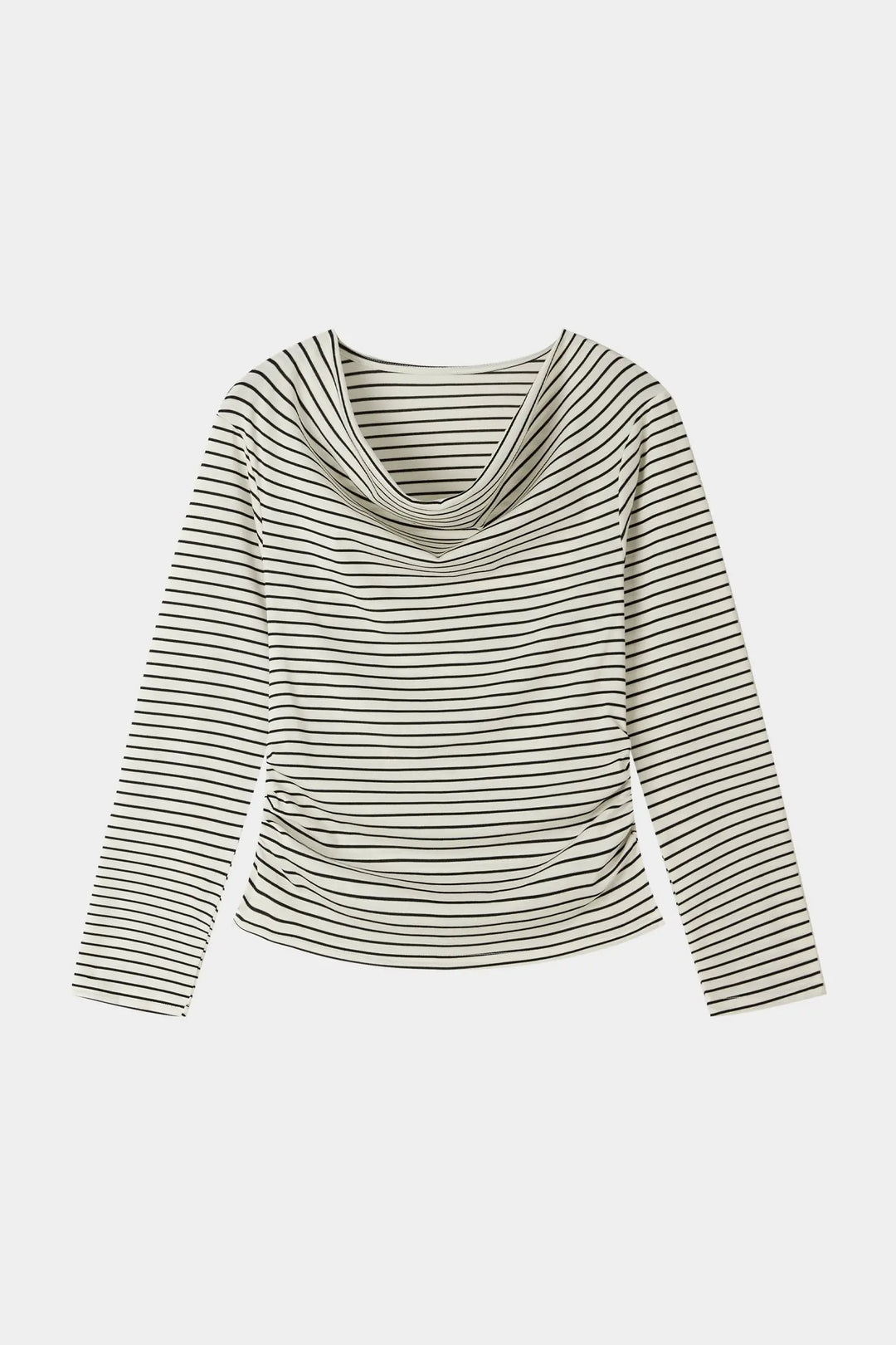 An image of a   31119 Striped Cowl Neck Long Sleeve by  Mirra Masa