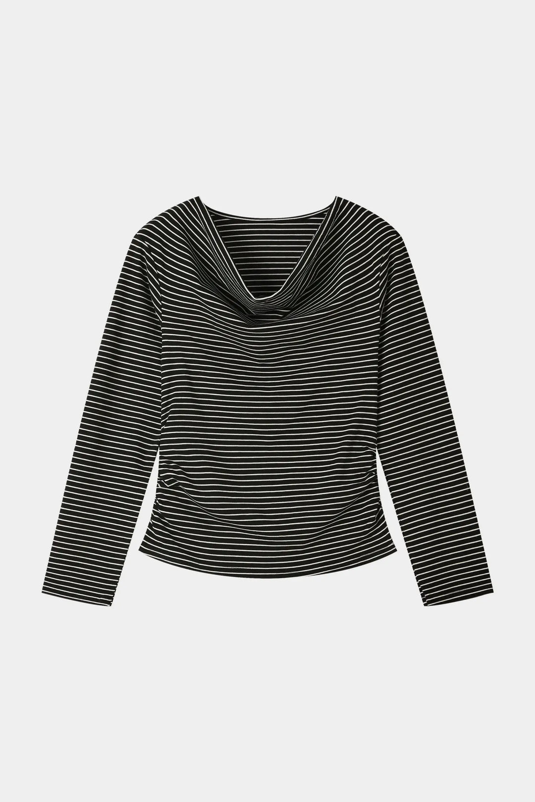 An image of a   31119 Striped Cowl Neck Long Sleeve by  Mirra Masa