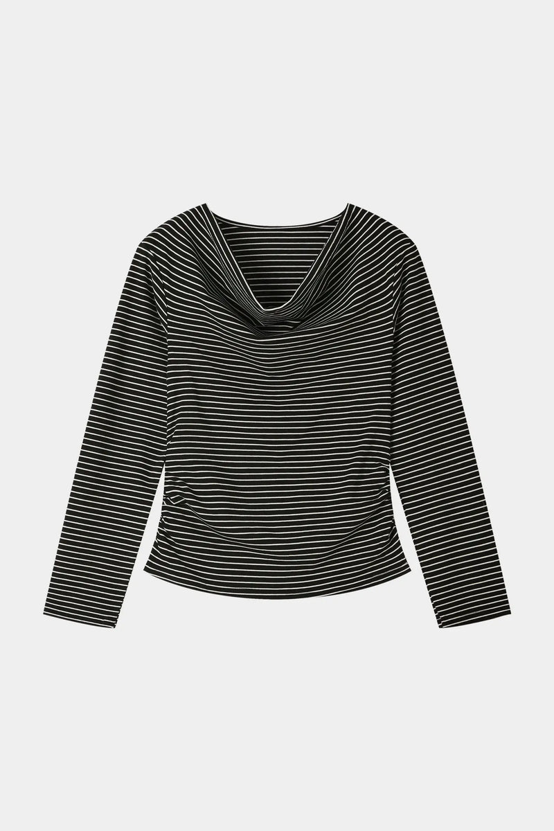 31119 Striped Cowl Neck Long Sleeve