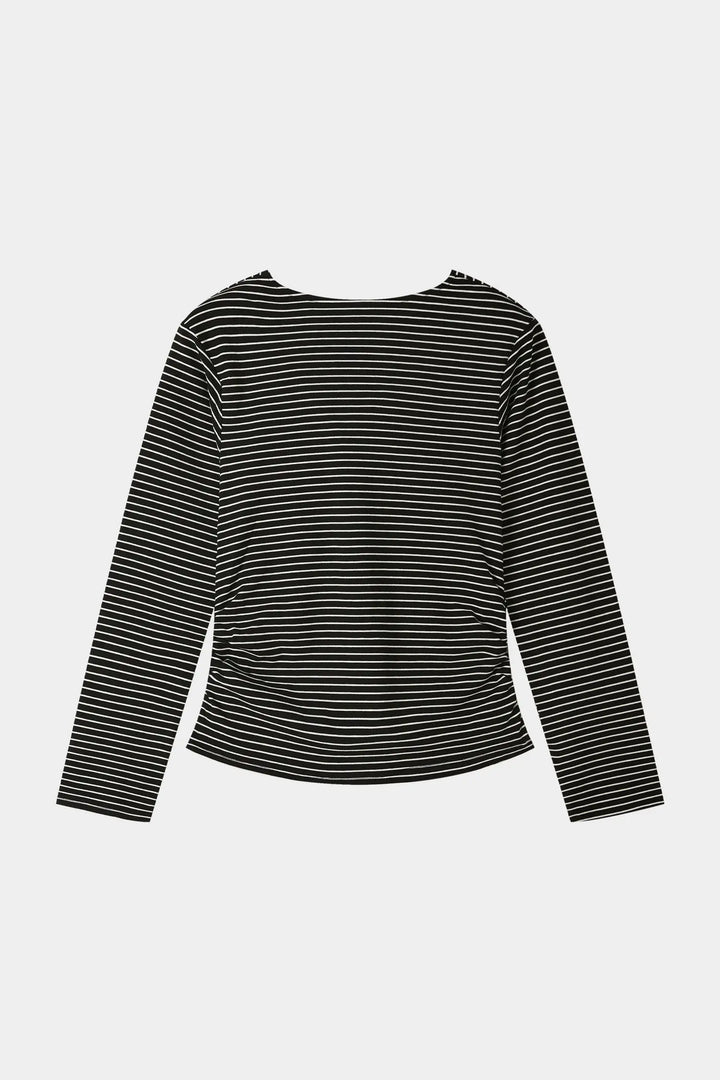 An image of a   31119 Striped Cowl Neck Long Sleeve by  Mirra Masa