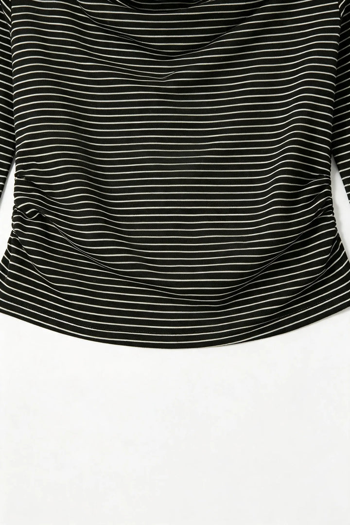 An image of a   31119 Striped Cowl Neck Long Sleeve by  Mirra Masa