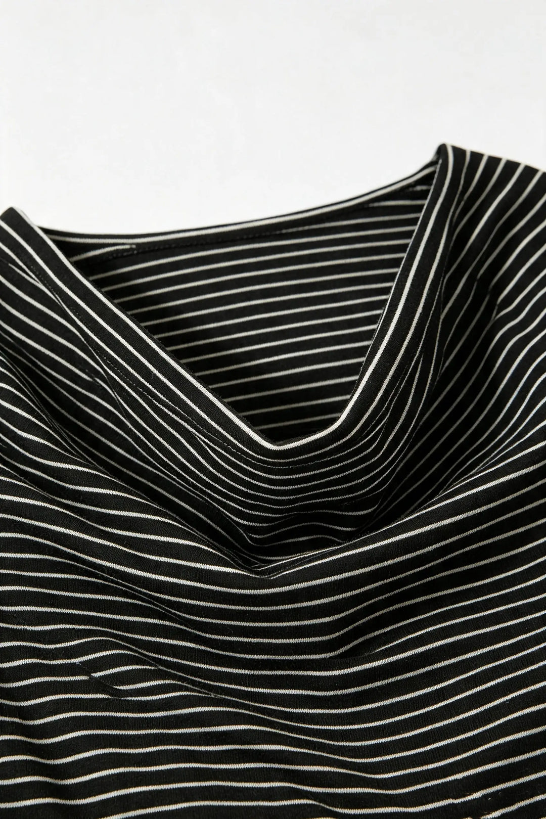 An image of a   31119 Striped Cowl Neck Long Sleeve by  Mirra Masa