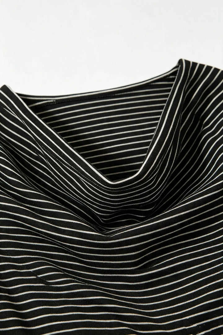 An image of a   31119 Striped Cowl Neck Long Sleeve by  Mirra Masa