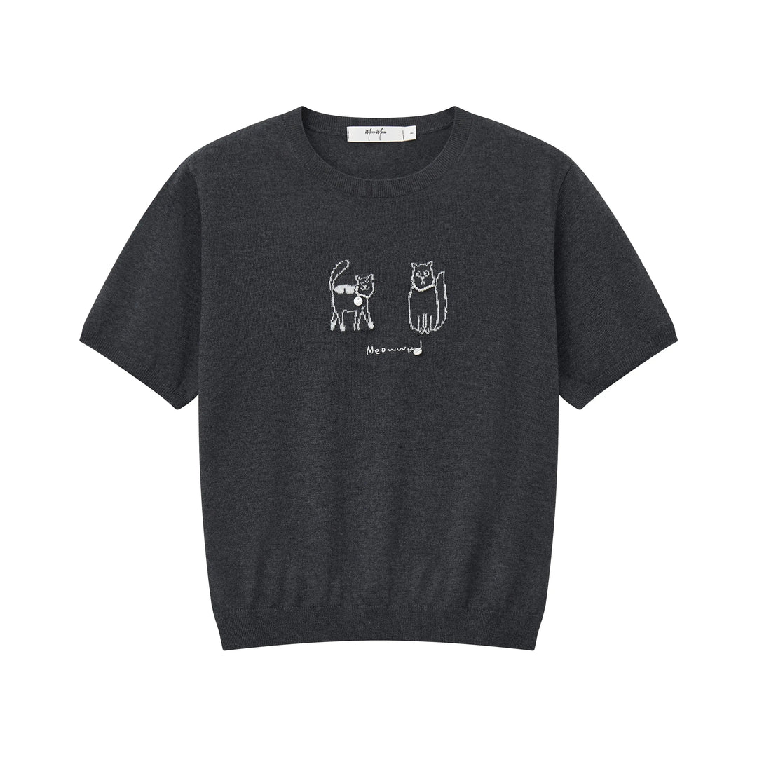 An image of a  Dark Grey 31130 Coastal Stripe Kitty Tee by  Mirra Masa