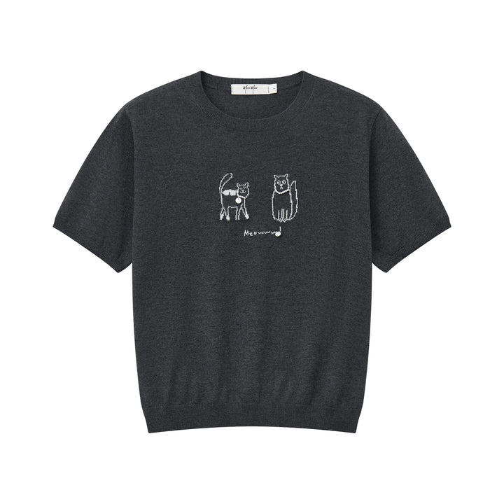 An image of a  Dark Grey 31130 Coastal Stripe Kitty Tee by  Mirra Masa
