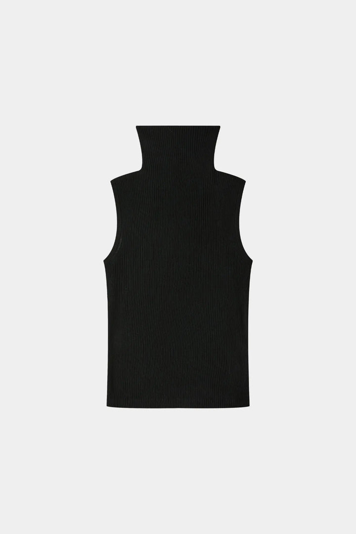An image of a   31149 Ribbed Sleeveless Turtleneck by  Mirra Masa