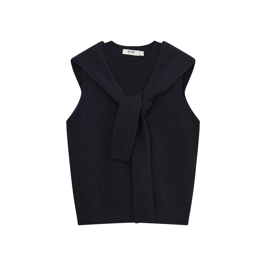 An image of a  Dark Blue / One-Size 31167 Knit Vest with Shoulder Sweater by  Mirra Masa